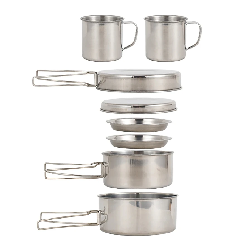 Camping Cooking Mess Kit - 8pcs/Set Camping Cookware Mess Kit Stainless