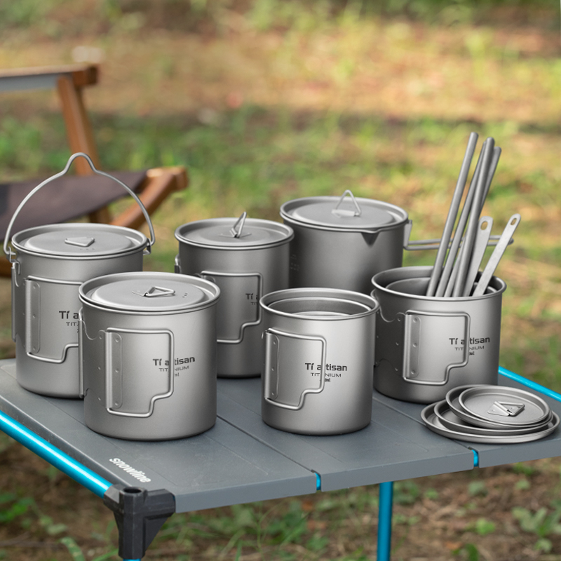Mess Kit Titanium - Tiartisan Outdoor Titanium Lightweight Portable Tea
