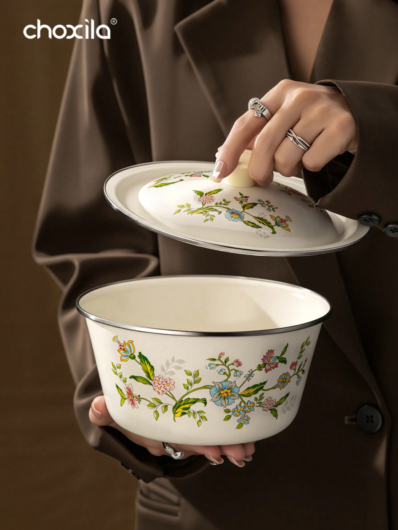 Camping Cooking Essentials - 1pc Enamel-Patterned Rice Bowls With LIDS,