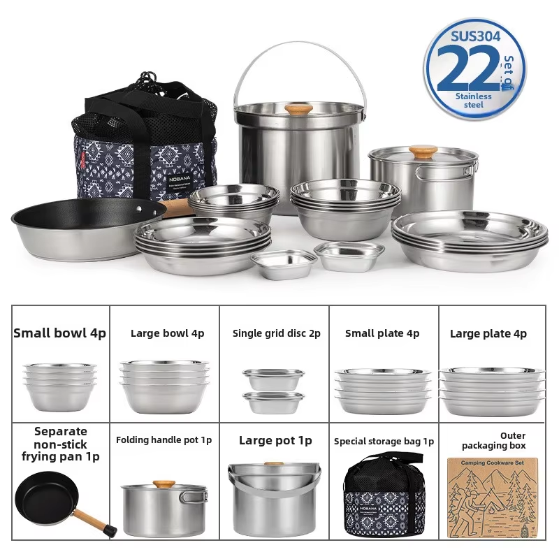 Camping Cooking Kits - NOBANA Newest Outdoor Stainless Steel Pot