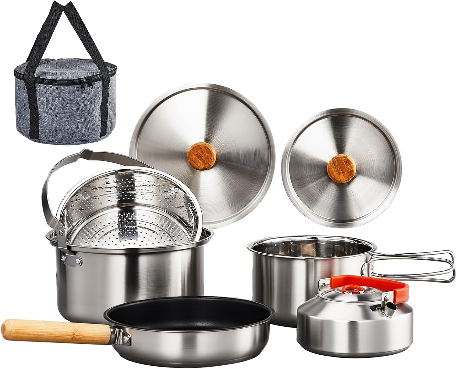 Camping Cooking Set - 6pcs Cookware Set, 304 Stainless Steel