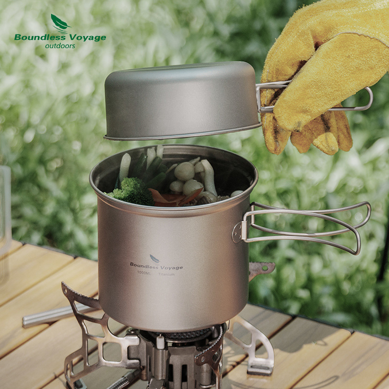 Camping Cooking Set - Pure Titanium Folding Boiling Pot+ Frying