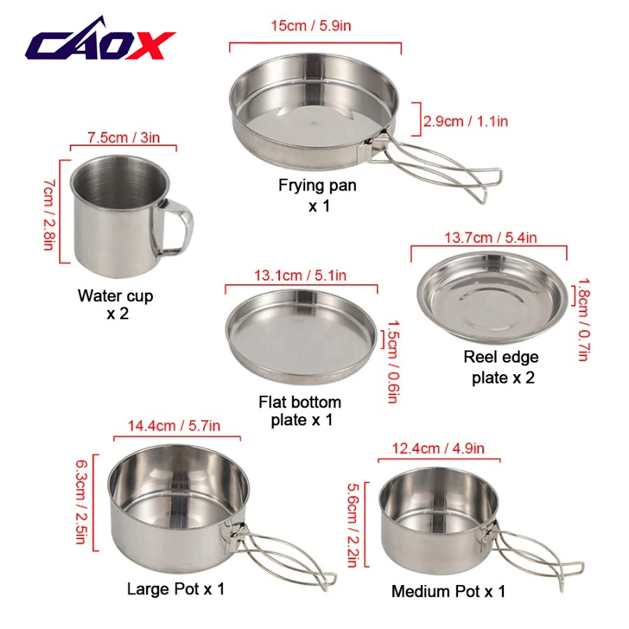 CAOX 8pcs/Set Camping Cookware - đánh giá và giá Camping Cooking Mess Kit