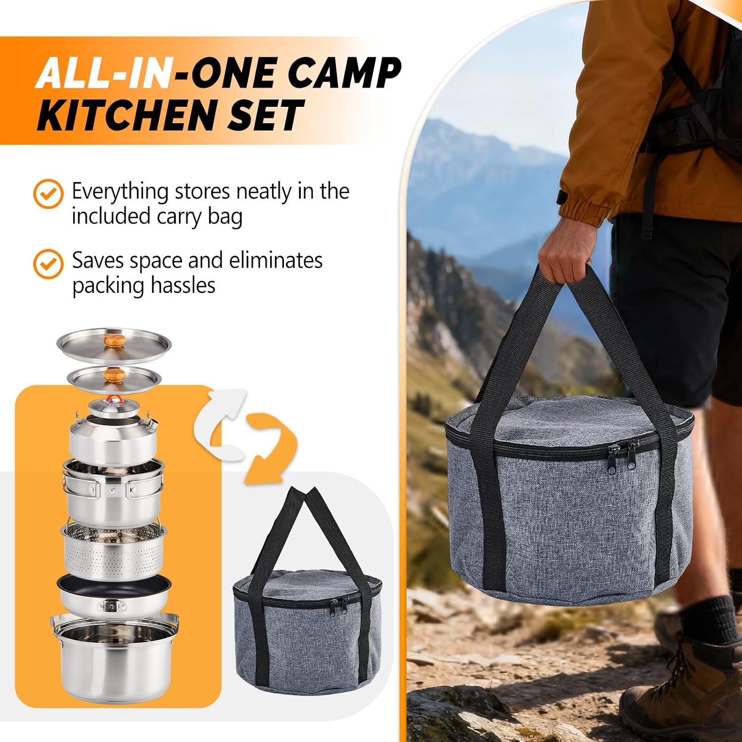 6pcs Cookware Set, 304 Stainle - đánh giá và giá Camping Cooking Set